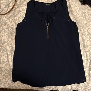 Tempted Navy Sleeveless Blouse with Zipper